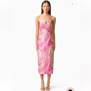 elliatt mirella pink swirl jigsaw strapless jacquard midi dress size small NEW